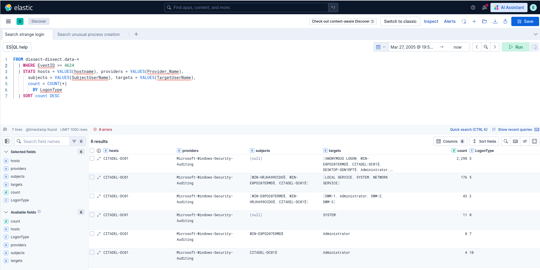 Capture d&rsquo;écran d&rsquo;ELK