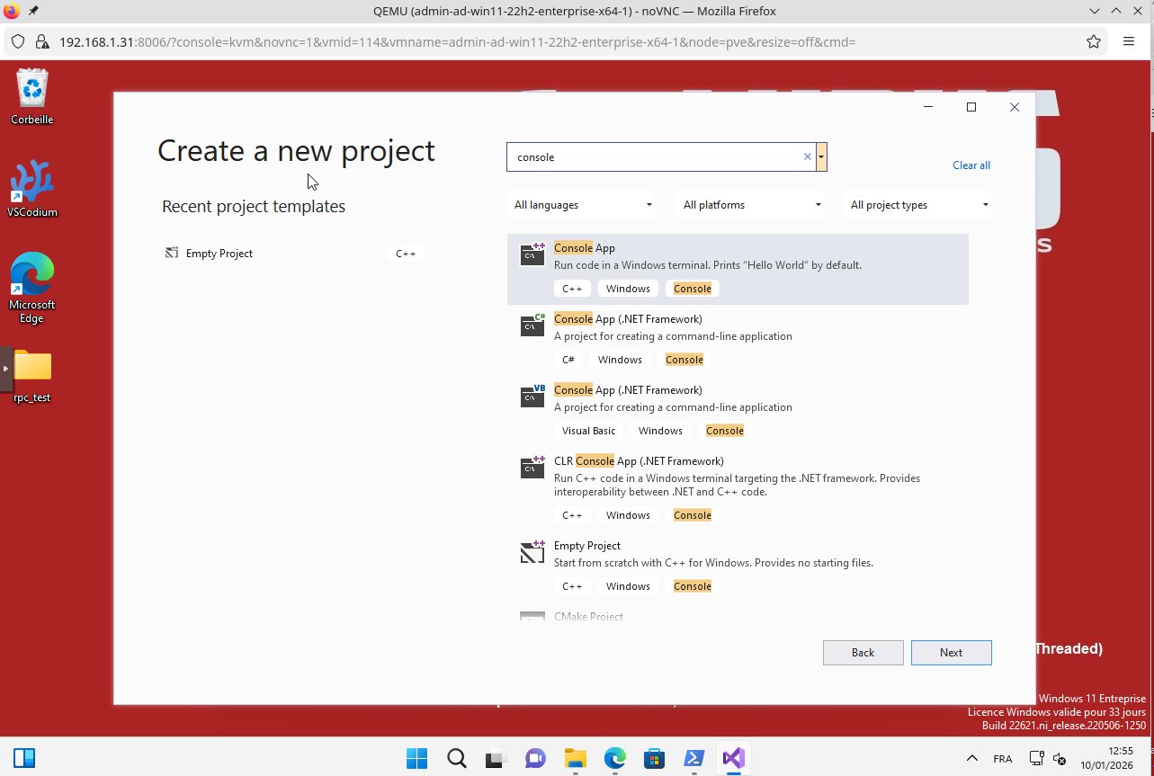 Visual Studio : création des projets console